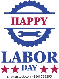 This vector file titled 'Happy Labor Day Celebration With Wrench And Stars Patriotic Holiday Design' contains content 