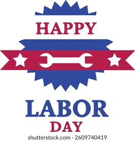 This vector file titled 'Patriotic Happy Labor Day Celebration Banner With Wrench And Stars Design' contains content 