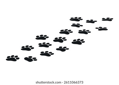 This vector file titled 'Paw Prints Black Silhouette On White Background Animal Footprints Graphic Vector Illustration F