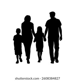 This vector file titled 'Silhouette Of A Family Walking Together Parents Holding Hands With Children Black And White Ill