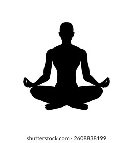This vector file titled 'Silhouette Of A Person Meditating In Lotus Position For Wellness And Mindfulness Vector Illustr