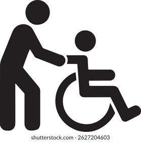This vector file titled 'Silhouette Illustration Of Person Assisting Individual In Wheelchair Healthcare Support' contai