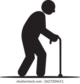 This vector file titled 'Silhouette Of Elderly Man Using Walking Cane Vector Graphic Illustration' contains content rela