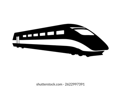 This vector file titled 'Sleek High Speed Train Silhouette For Modern Transportation And Futuristic Design Concepts On W