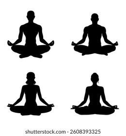 This vector file titled 'Yoga Meditation Silhouettes Man And Woman In Lotus Pose For Health And Wellness Mindfulness And