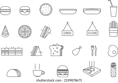 This vector file will contain the fast food cafe icons.