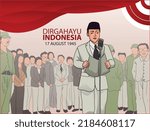 This Vector is First president Indonesian Republic Soekarno to speech proclaiming the independence of the republic of indonesia