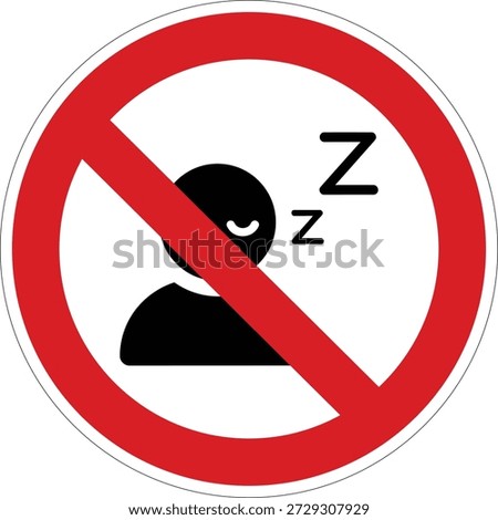 This vector graphic clearly prohibits sleeping, ideal for signage in public or quiet environments like libraries and hospitals. It communicates a no resting zone.