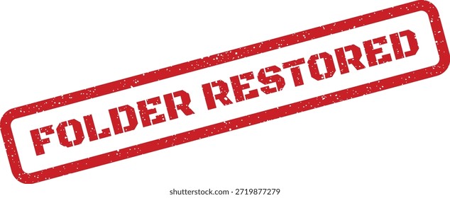 Este gráfico de Vector representa un sello de goma rojo con efecto grunge con texto "FOLDER RESTORED", ideal para indicar procesos exitosos de recuperación de datos, administración de archivos o archivo. Ideal para imágenes relacionadas con la tecnología.
