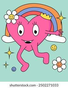 This vector graphic design shows a charming retro heart. The design is meant to be cheerful and attractive, ideal for use in a variety of applications. T-shirt designs, graphic cards, stickers.