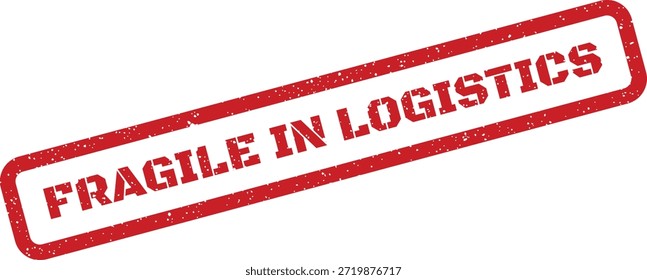 Este gráfico de Vector muestra un sello rojo afligido con "FRÁGIL EN LOGÍSTICA". Perfecto para etiquetas de envío, carga y gestión de la cadena de suministro.
