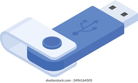 Este gráfico de Vector presenta una ilustración isométrica detallada y moderna de una unidad flash USB. Perfecto para diseños relacionados con la tecnología, presentaciones, Sitios web y App móviles.