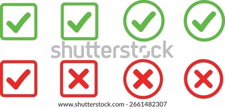 This vector graphic features a set of check marks and x marks, perfect for indicating correct and incorrect choices. Use these icons for approval or rejection in your designs.