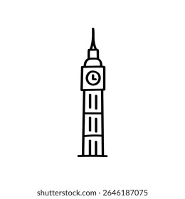 Este é um gráfico vetorial com uma linha desenhada à mão, mostrando um simples ícone estilo rabiscar da famosa torre do relógio Big Ben, localizada em Londres, Inglaterra
