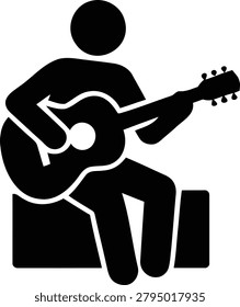 This vector graphic illustration depicts a stylized person seated and playing an acoustic guitar, representing a musical performance or hobby.