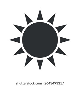 This vector graphic showcases a sun, symbolizing brightness and warmth. The design features a round center surrounded by sharp rays, perfect for summer themes.