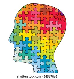 this vector head I made by puzzle in rainbow colors, fully editable