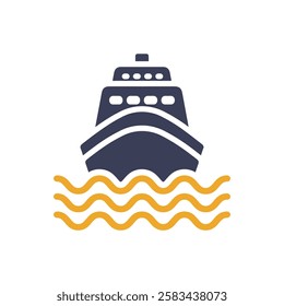 This vector icon creatively illustrates a stylish cruise ship, representing holiday and vacation themes that strongly evoke feelings of relaxation, fun, and joyous summer travels with beloved ones