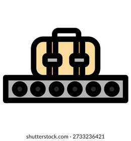 This vector icon depicts a suitcase on an airport baggage carousel- perfect for travel- transportation- and vacation themes. Ideal for websites and apps related to air travel.