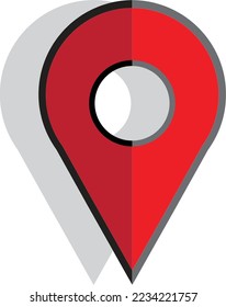 this is a vector icon design of a red symbol or sign that shows a position or our whereabouts or something on a map or a location that is usually synonymous with GPS