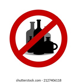 This is a vector icon design in the shape of an alcohol bottle with a prohibition sign on a white background.