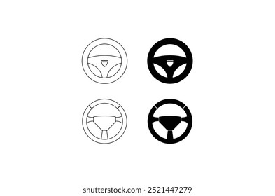 Este ícone de vetor apresenta um design minimalista volante de carro, mostrando linhas limpas e uma forma simples, circular. Representa um volante moderno e funcional. 