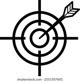 This vector icon features a target with an arrow hitting the center, symbolizing precision, focus, and accuracy. Perfect for use in designs related to goals, achievement, or sports