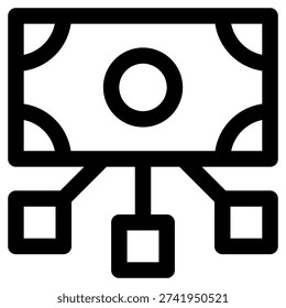 This vector icon illustrates a financial distribution network, symbolizing money flow, investments, and payment processes.