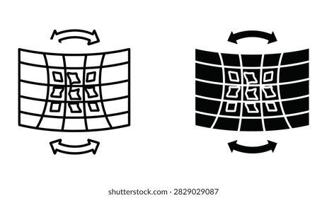 This vector icon illustrates a grid distortion or mesh warp effect commonly used in graphic design software to represent image transformation perspective correction and spatial warping tools.