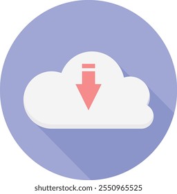 This vector icon represents cloud download, ideal for illustrating digital storage and data access. Perfect for conveying concepts of cloud computing, online file retrieval, and tech solutions