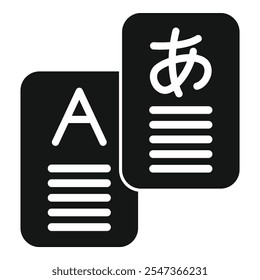This vector icon represents the concept of translating languages, using japanese and english as examples