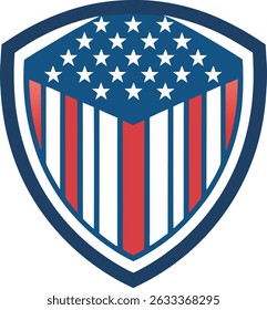 This vector icon shows a patriotic American flag shield, a national symbol of the United States of America