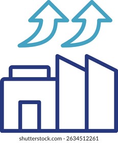 Este ícone de vetor é uma representação visual inteligente e versátil para o conceito de melhoria, especialmente no contexto de instalações industriais ou infraestrutura.