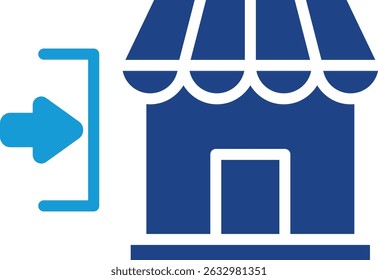 This vector icon visually depicts a store building with an arrow pointing into it marketing to attract customers to come to the store or visit the online platform.