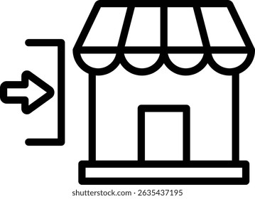 This vector icon visually depicts a store building with an arrow pointing into it marketing to attract customers to come to the store or visit the online platform.