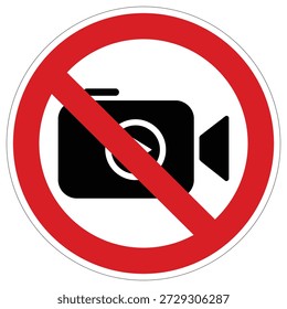 This vector illustrates a clear prohibition sign featuring a video camera icon, signifying that recording or photography is strictly forbidden in designated areas.