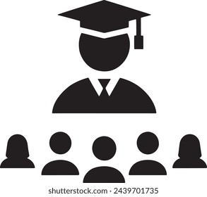 This vector illustrates a graduate surrounded by people.