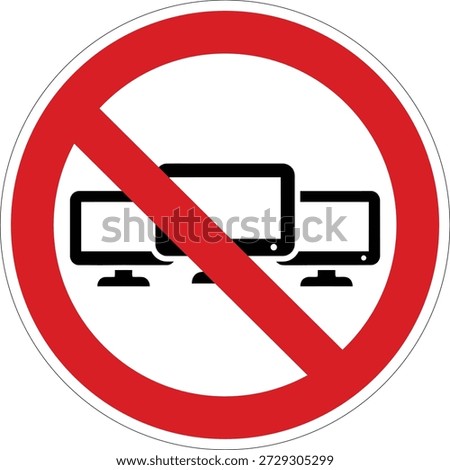 This vector illustrates a prohibition against multiple computer monitors. It is suitable for policies in secure environments or specific work zones where screen usage is limited.