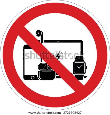 This vector illustrates a prohibition on using or charging multiple personal electronic devices. Ideal for quiet zones, security areas, or during specific activities.