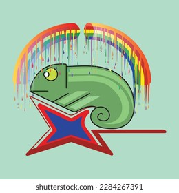 this vector illustratio design,chameleon perched on guitar and hide under rainbow.this design is good for music or animal lovers.the colorfull and is fresh.