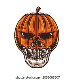 This vector illustration is about a skull with a pumpkin. halloween theme.