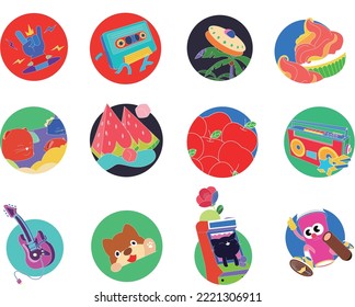 This is a vector illustration album collection file, there are many vector illustration icons on it, you can use any one of them at will. There are a total of 12 cartoon graphics for you to choose