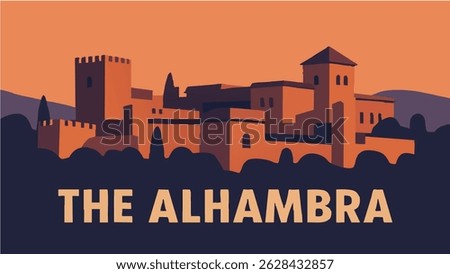 This vector illustration of Alhambra showcases the stunning Islamic architecture and detailed intricate carvings that define the historic palace.