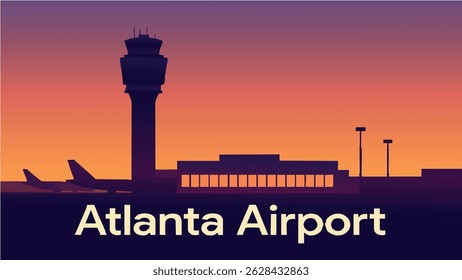 This vector illustration of Atlanta Airport captures the bustling terminal filled with travelers.