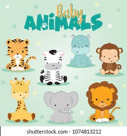 This vector illustration is Baby Animals Background.