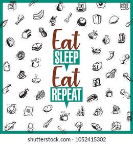 This vector illustration is background made up of food items.
