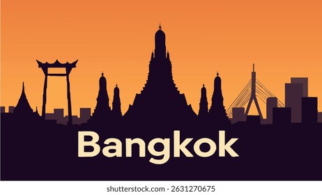 This vector illustration of Bangkok highlights the city skyline with its glowing city lights at night, capturing the dynamic energy of Thailand’s capital.