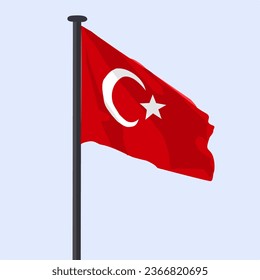 This vector illustration beautifully captures the national flag of Turkey. The Turkish flag consists of a red background with a white star and a crescent in the center.