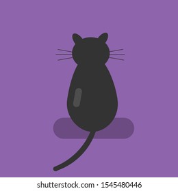 This is vector illustration. Black cat on purple background in flat style.