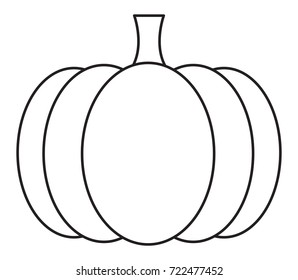 This is a vector illustration of a black and white line drawing of a pumpkin.